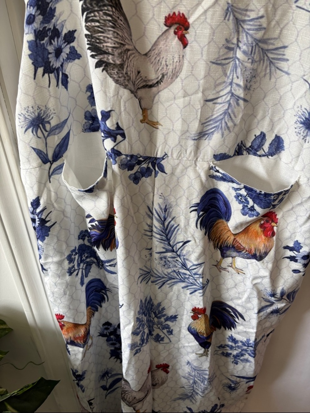 Women's Cream Rooster Print Linen Jumpsuit& wide rim sun hat, pit to pit 22”, - Picture 7 of 10